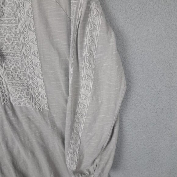 Lucky Brand Women's Small Peasant Blouse Tassle Tie Embroidered Grey - Picture 4 of 9